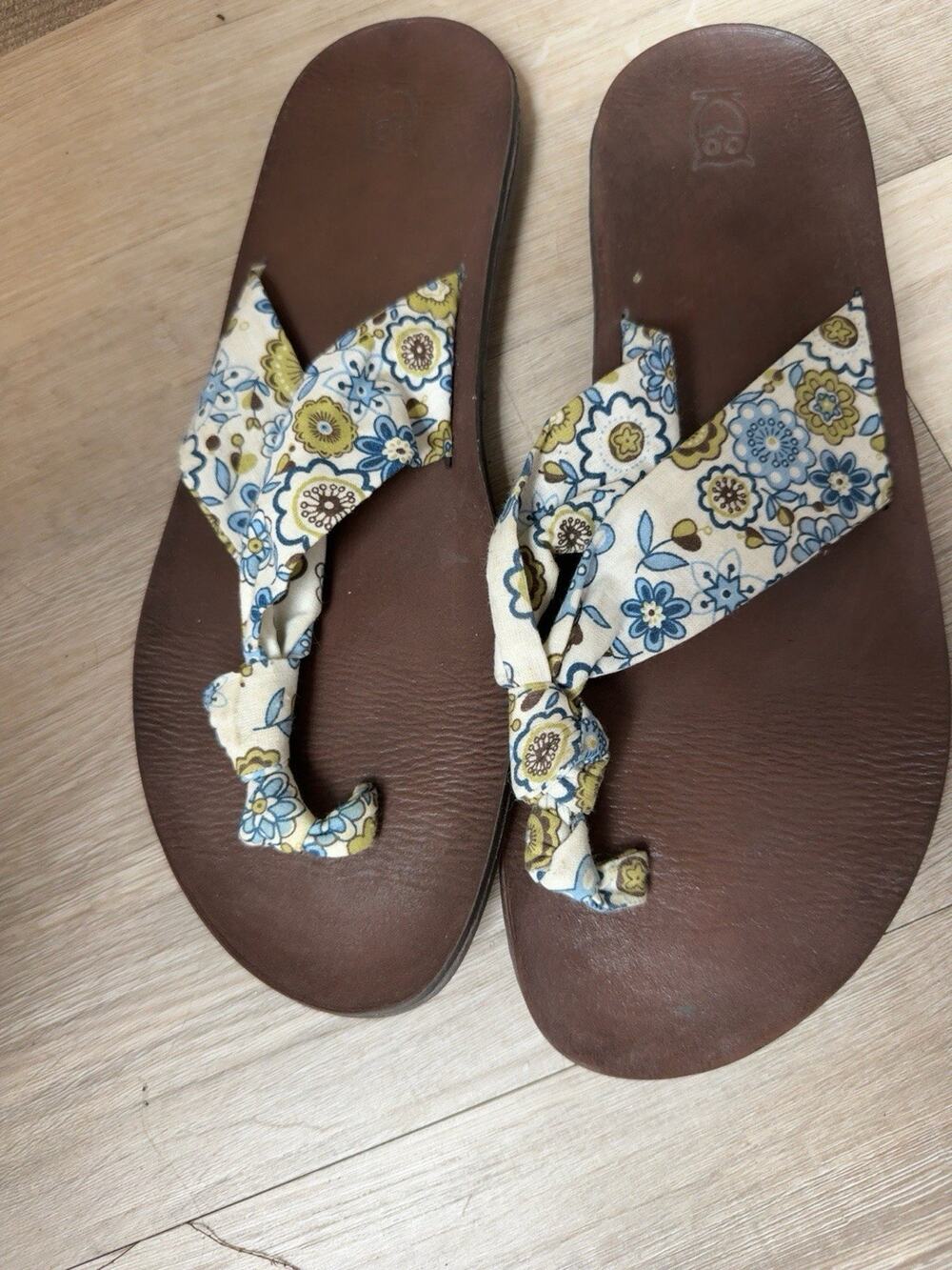 Vintage Floral Knot Thong Sandals Genuine Leather Footbed Women’s Size 11